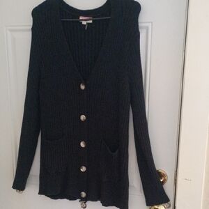 ANDREE BY UNIT Black Ribbed Button-Down Cardigan